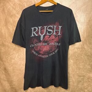 Rush Clockwork Angels Tour T-Shirt 2012 Black Rock Band Double Sided Streetwear